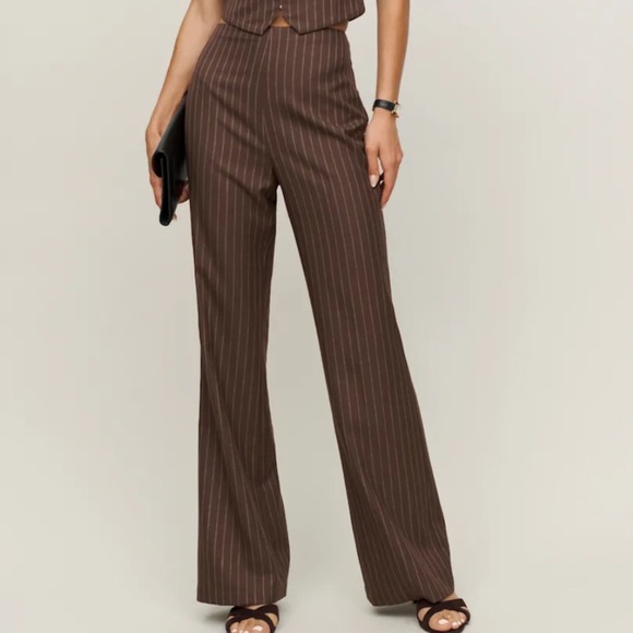 Reformation Pants - Reformation Cohen Wide Leg Wool Blend Striped Pants Brown Size 4